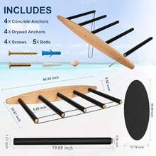 AEstante vertical para tablas de surf de 11 pies estante de madera  para tablas de surf con alfombrilla de goma estante de surf vertical estante para tablas de surf para pared estantes de - Madera y negro - Ver 5