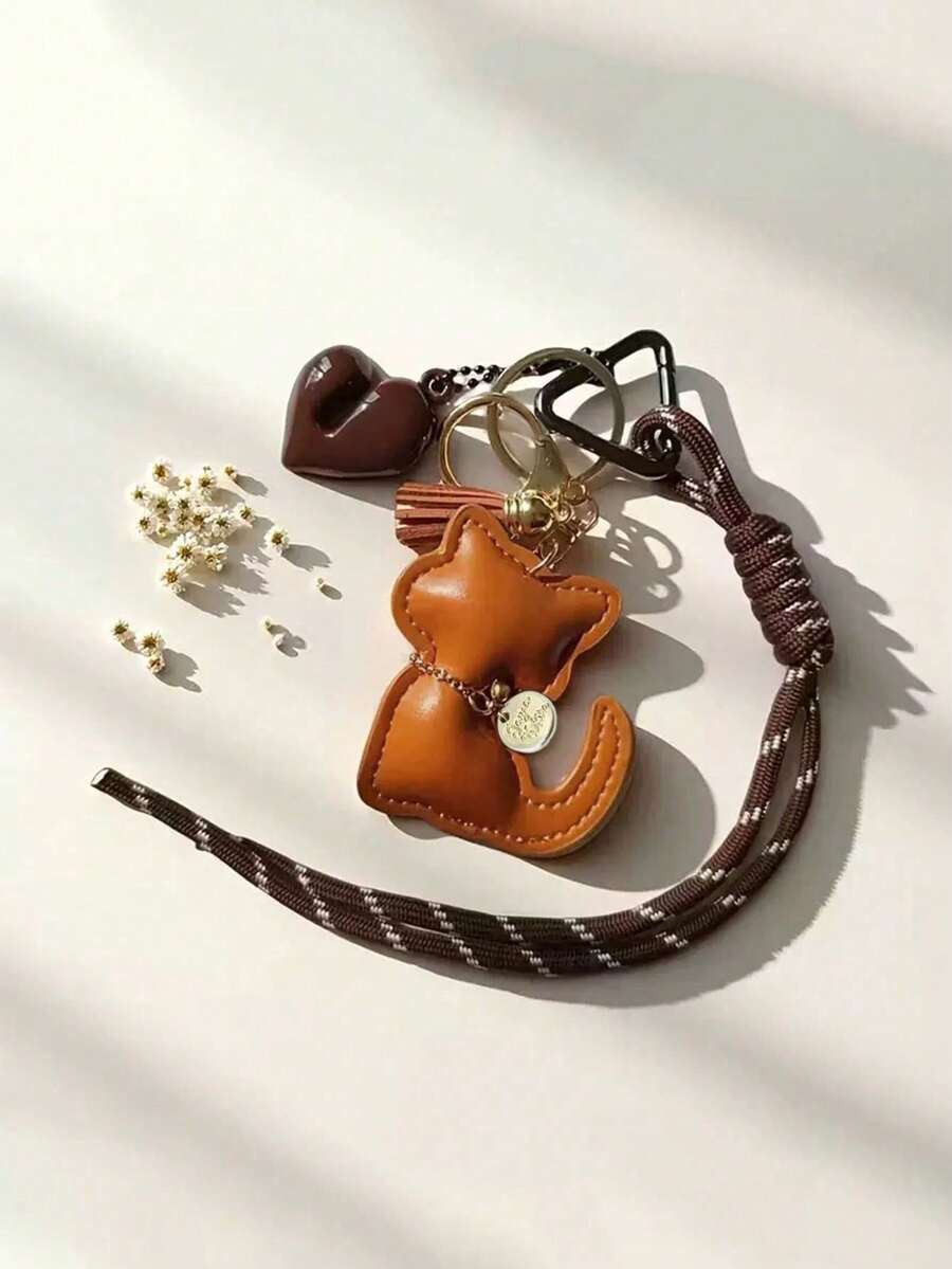 手工可爱钥匙扣,卡通猫流苏设计钥匙扣,3D爱心吊坠PU皮钥匙扣 - 卡通主题长方形包包装饰趣味设计,适合装饰背包、斜挎包、单肩包、钥匙扣、汽车配件、女士时尚配饰以及圣诞节/情人节礼物。送给母亲、父亲、毕业生和老师的礼物。 - 彩色 - 查看 1