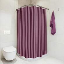 1pc Striped Purple Shower Curtain Boho Bathroom Decor Maroon And Pink Stripe Bath Curtain Mauve Bathroom Accessory Extra Long - 淡紫色 - 查看 4