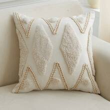 1 Stück Boho-Stil geometrisch gemusterter bestickter Kissenbezug, geeignet für Innenraum-Dekoration, ganzjähriger dekorativer Kissenbezug mit Quasten, Kissenfüllung nicht enthalten - Aprikosenfarben - Übersicht 10