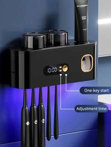 1pc Smart Toothbrush Disinfector With Toothpaste Dispenser, Wall-Mounted Toothbrush Holder And Disinfector, Automatic Sensor Toothpaste Dispenser, 5-Slot Toothbrush Storage Rack, 2 Mouthwash Cups, Home Decor Back To School Season - Multicolor - View 6
