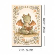 1pc Framed/Unframed Floral Dragon Reading Bookish Folk Art Nursery Canvas Poster Book Club Whimsical Forest Wall Art Print Library Reading Nook Decor Scroll Painting For Playroom,Kids Room,Bedroom,Modern Home Decoration - A - View 13
