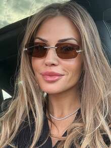 1pc Polygonal Small Frame Multifunctional Personalized Women's Fashion Glasses, Fashionable Personalized Glasses Suitable For Travel & Beach Accessories - Brown - View 3