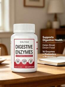Digestive Enzymes Supplement With Prebiotics Probiotics 16 Enzymes 150mg Prebiotics 1B CFUs For Digestive Health Bloating Relief And Improved Nutrient Absorption 60 Capsules - - - 查看 3