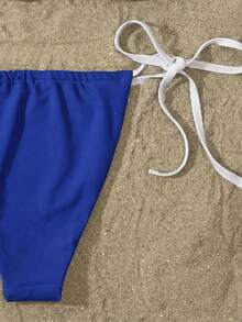 Ensemble de bikini à col ras-du-cou avec imprimé drapeau du Brésil, maillot de bain deux pièces style brésilien à nouer, bikini triangle, maillot de bain à séchage rapide pour vacances, plage et été - Bleu azur - Voir 5