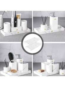 2pcs White Marble Pattern Silicone Bathroom Tray, Decorative Rectangular Storage Tray For Bathroom, Living Room, Patio And Easy To Clean & Organize - Multicolor - View 6