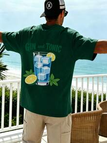 Men's Fashion Casual Creative Loose Short Sleeve T-Shirt - Dark Green - View 1