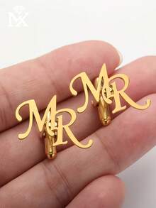 1 Pair Personalized Classic Cufflinks With English Initial, Groomsmen Accessory, Custom Gift For Men - Multicolor - View 3