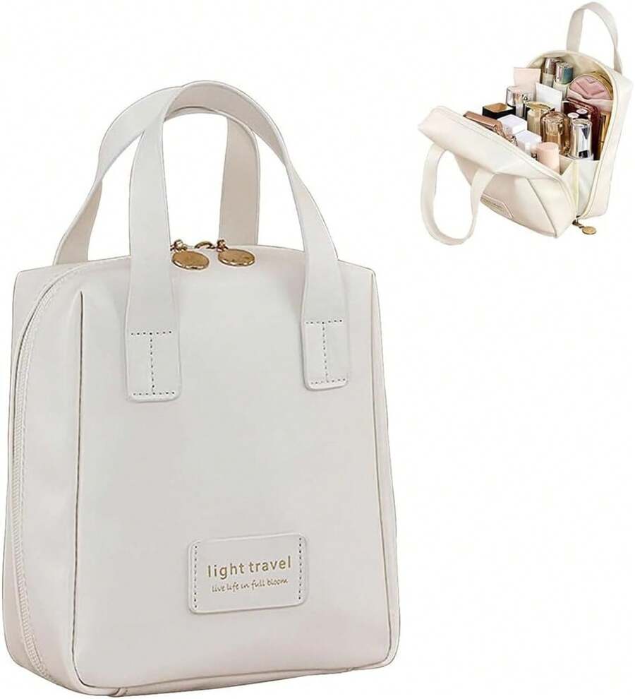 GeorgeX Bolsa de Maquillaje de Viaje para Mujer, Estuches de Viaje para Maquillaje, Bolsa de Cosméticos con Compartimentos (Ba-Negro) - Negro - Ver 1
