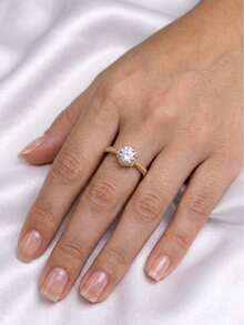 Women's Gold Or Silver Solitaire Ring With Sparkling Cubic Zirconia Stones, Romantic And Elegant Style. - 金色 - 查看 4