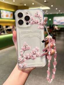 Spring Sakura Theme Transparent Card Slot Stand Phone Case Compatible With IPhone 16 15 14 13 12 11 Pro Max 14Plus17, Transparent Wallet Silicone Shockproof Back Cover - Multicolor - View 1