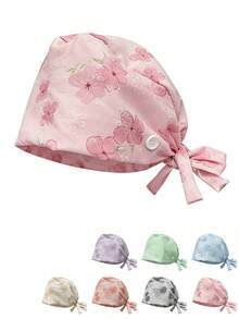 One Size Adjustable Floral Print Scrub Cap, Moisture-Wicking, Elastic Band, Suitable For Beauty Salons, Veterinary Clinics, Doctors, Nurses, Cleaning Workers - Multicolor - View 10