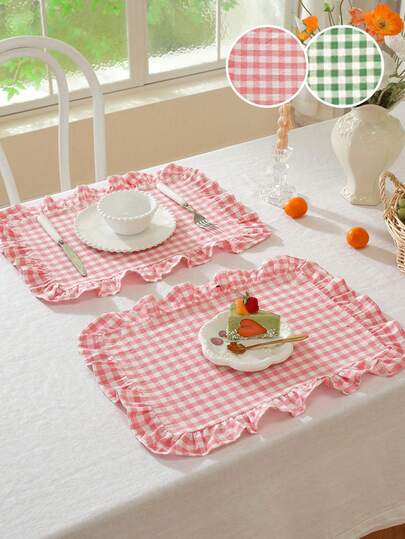 2/6/12/240pcs Reusable Checkered Napkins With Ruffled Edges, Vintage Farmhouse Style Decor For Kitchen, Dining Room, Wedding, Party, Suitable For Restaurant, Kitchen, Bridal Shower, And Other Occasions