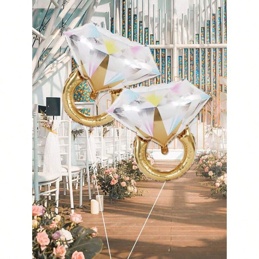 2pcs Rhinestone Ring Shaped Decorative Balloon, Back To School Valentine Day - Xem 1
