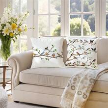 2PCS Modern Simple Bird-Themed Throw Pillow Covers, Birds & Botanical Design Cushion Cases, 45x45cm With Zipper, Comfortable Polyester Pillowcases For Porch, Patio, Couch, Sofa, Living Room, Outdoor Use, Pillow Core Not Included - Set a - View 8