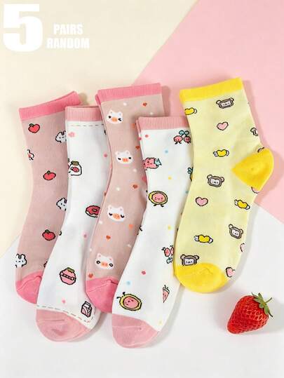 1 Pair Cute Multi-Color Dopamine Series Animal Pattern Fabric Socks, Fashionable Suitable For Travel, Outdoor, Family, Daily, Sports, Unisex Mid-Calf Socks For Spring/Summer