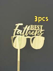 3pcs Gold Acrylic Cake Toppers, Happy Father's Day Cake Decor, Party Decorations - StyleF - View 9