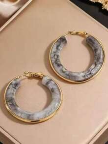 Pendientes de aro redondo de resina con estilo retro europeo y americano, con electrochapado de lujo elegante - Multicolor - Ver 8