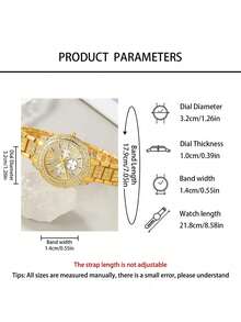 2PCS Elegant And Gorgeous Women's Quartz Watch, Women's Luxury Starry Full Diamond Accessory Set, Includes Full Diamond Steel Strap Women's Quartz Watch And Diamond-Encrusted Rhombus Women's Bracelet - Gold - View 3