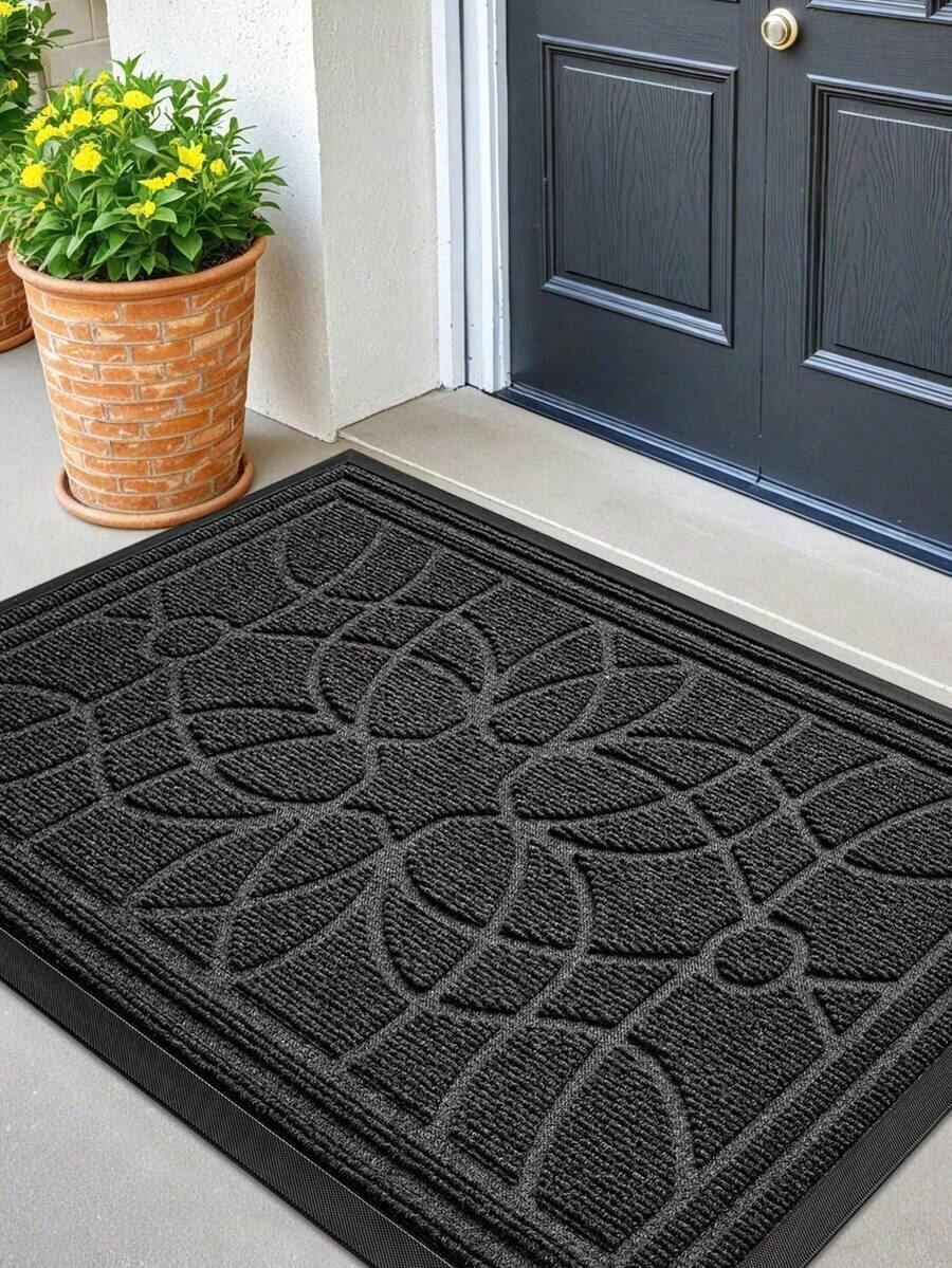 1PC- Rubber Door Mat Outside, Modern Welcome Mats, Heavy Duty Non Slip Low Profile Outside Doormat For Entryway, Easy-To-Clean & Water-Absorbing, Patio, Garage, High Traffic Areas, Grey - Grey - View 1
