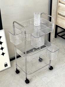 Carrito acrílico de 4 niveles con ruedas para almacenamiento en la cocina o baño, estante de almacenamiento transparente y práctico de uso múltiple - transparente - Ver 9