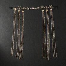 1pc Gold Beaded Chain Tassel Women Hair Chain, Jewelry Headpiece For Wedding, Beach, Holiday - 金色 - 查看 3