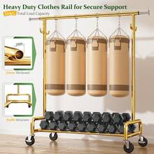Heavy Duty Clothes Rail With Shelf And Wheels For Bedroom Garment Storage - Gold - View 4