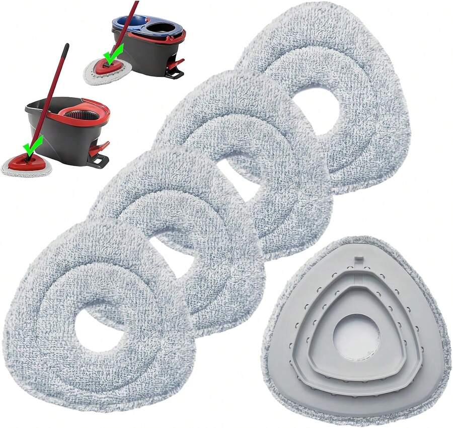 Flat Mop Head Replacements For Ocedar, Microfiber Mopping Head Refill For O-Cedar EasyWring And RinseClean Sys, 4 Pack Flat Spin Mop Pads &Amp; 1 Plastic Pad For Cleaning Floor, Wall, Ceiling - White - 查看 1