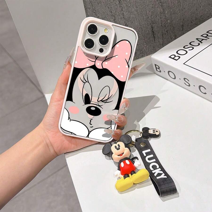 This Disney Mickey Mouse Pattern Lanyard Phone Case Features A Strong Magnetic Closure And Full Coverage Of Acrylic And TPU Material. It's Shockproof, Lightweight, And Suitable For IPhone17/16/11/13/15/15 Plus/15 Pro/15 Pro Max/12/14 Pro Max/11 Pro Max/12 Pro/12 Pro Max/13. It's A Popular Birthday Gift, Business Gift, Durable, Stain-Resistant, And Fingerprint-Resistant New Phone Case For Men And Women. It Also Includes A Mickey Mouse Phone Case And Mickey Mouse Doll Bracelet. Compatible With SamsungGalaxy S20, S21, S22, S23, And S24 Series. It's The Perfect Gift For Friends And Family. This Stylish Phone Case Is Fun, Lightweight, And Durable. IPhone17 Pro Max Phone Case, Minnie Phone Case. - 粉色 - 查看 1
