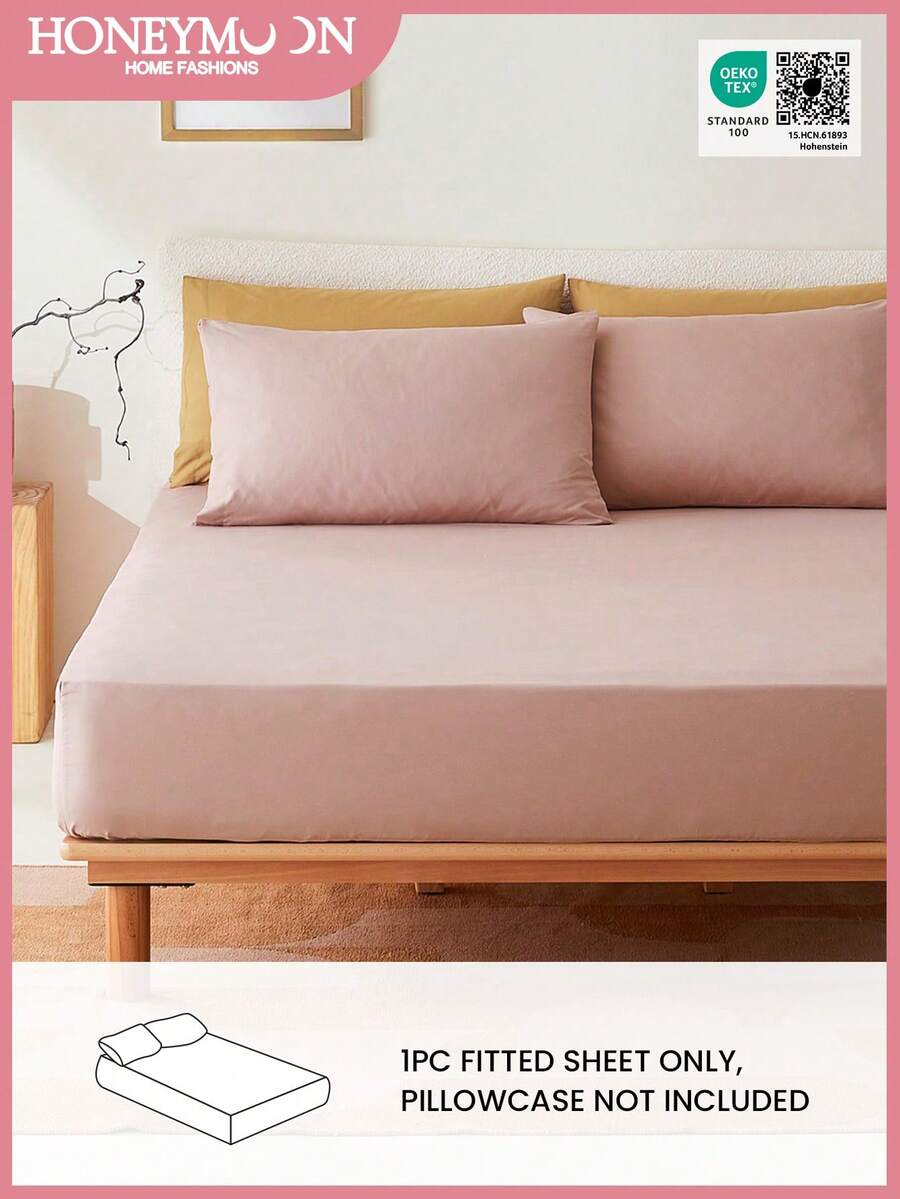 1pc Ultra Soft Solid Color Fitted Sheet, Lightweight As Cloud, 14 Inch/35cm Deep Pocket, Fits All Bed Sizes - Twin, Full, Queen, King - Pink - View 1