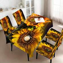 1/4/6/36pcs Sunflower Decor Series Pattern, Elastic Tablecloth & Chair Cover Set, Suitable For Home Kitchen, Party, Holiday Decoration, Indoor/Outdoor Dining Table And Chair Decor, Multi-Occasion All Season - Multicolor - View 3
