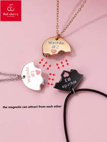 Juego de 3 piezas de collar de aleación de zinc con patrón de rompecabezas en acabados bañados en oro mate, plata mate y negro mate, un regalo de joyería linda para amigos - Multicolor - Ver 2