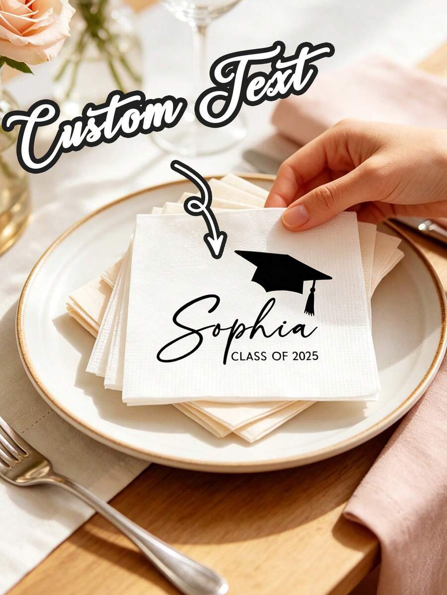 Personalized Luxury Graduation Tissue Paper - Can Be Customized With Name And Graduation Year. Elegant Handwritten Or Classic Square Font, Paired With Graduation Cap And Diploma Graphic, High-Definition Printing On Premium Paper.
