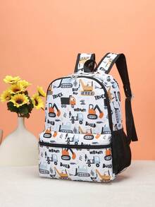 1 pieza Mochila de excavadora de dibujos animados, diseño único adecuado para varias ocasiones, multifuncional y fácil de usar, adecuado para actividades al aire libre, recreación, trabajo y un regalo ideal para adolescentes - Excavadora blanca grande - Ver 3