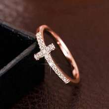 1pc Elegant Commitment Ring, Fashionable Silver/Gold Cross Design Inlaid Shiny Cubic Zirconia Engagement/Wedding Ring, Luxury Bride Jewelry - 金子 - 查看 3
