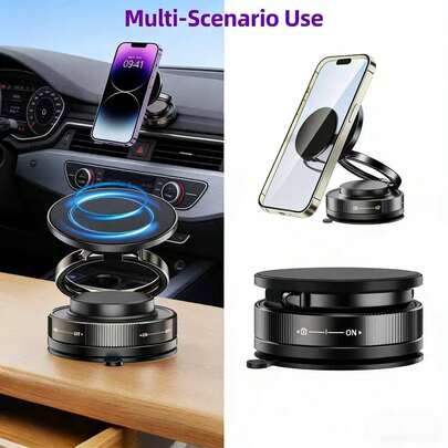 360° Adjustable Vacuum Magnetic Phone Holder For Magsafe Car Mount, Pocket Size Foldable Suction Cup Phone Mount For IPhone 17 Air 16 Pro Max, Magnetic Cell Phone Holder For Your Cars