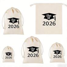 10pcs/Pack Beige 2026 Graduation Cap Printed Drawstring Gift Bags, Graduation Party Favor Bags, Available In Multiple Sizes - Standard Model - View 6