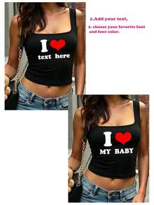 Customizable Women's Sports Tank Top - Choose Your Favorite "I Love" Theme Pattern, Add Personalized Text, And Select Your Preferred Color And Font. Design Your Own Custom Printed Short Sleeve T-Shirt - This Is The Perfect Personalized Gift For Anniversary, Valentine's Day And Other Special Occasions - Black - View 3