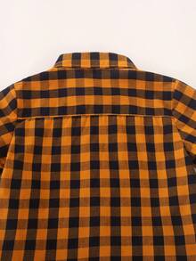 Young Boys' Raglan Short Sleeve Front Button Plaid Casual Shirt, Summer - Yellow - View 5