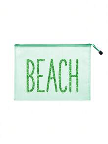 Bolsa de playa de malla impermeable multicolor de moda, con bolsa de maquillaje con estampado brillante "Beach", tema de playa, bolsa de piscina, bolsa de aseo, bolsa de maquillaje transparente de gran capacidad, bolsa de aseo con cremallera - Ligera, puede almacenar protector solar, aperitivos, bikini y artículos esenciales de playa. Almacenamiento de primavera/verano - Multicolor - Ver 15