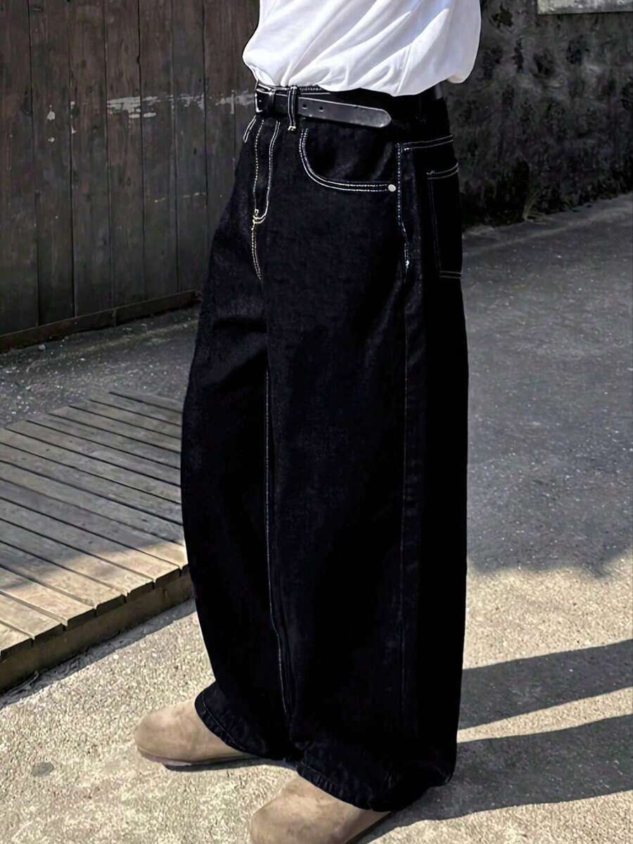 Vintage Loose Fit Denim Jeans For Teenage Boys - Black - View 1