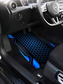 4pcs Car Floor Mat Set - 2D Printed Pattern - Creative Design - Tech-Style Border - Front & Rear Seat Mats - Interior Accessories & Foot Pad - Fit For Cars, SUVs - Fashionable Polyester Material - A - View 2