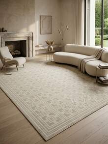 1pc Modern Minimalist Light-Colored Geometric Pattern Rug, Soft Faux Wool Carpet, Suitable For Bathroom, Kitchen, Entryway, Hallway, Bedside, Living Room, Bedroom, Machine Washable, Home Decor - Multicolor - View 1
