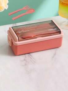 1 buah Kotak Makan Siang Plastik Dua Lapis Gaya Jepang, Set Kotak Bento Tahan Microwave untuk Pekerja Kantoran - MultiWarna - View 12