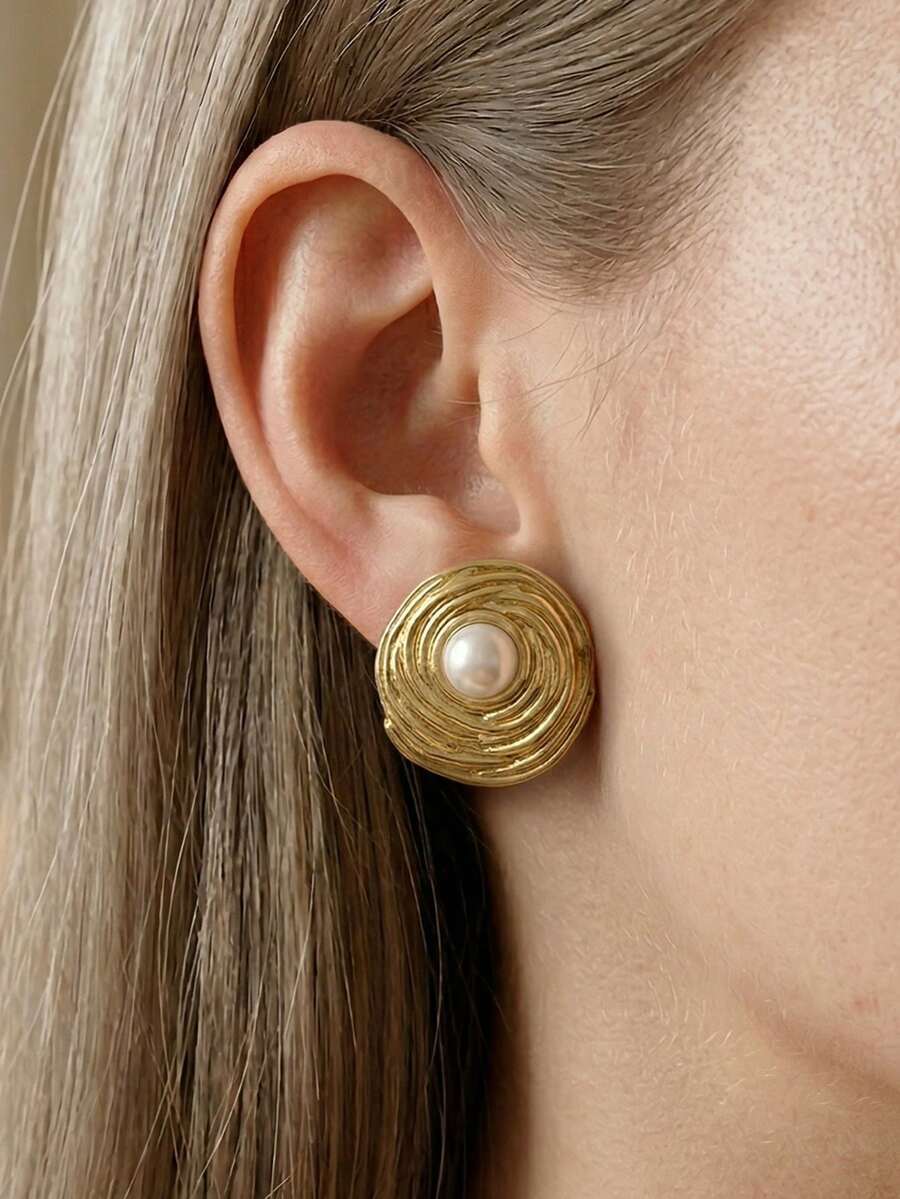 Bird's Nest Stud Earrings Woven Wire Shape Chunky Big Earrings With White Faux Pearl Stud Earrings For Women - Minimalist Unique Design Earrings Stud For Women Boho Fashion Beach Ear Jewelry Accessories Gold Color Star Faux Pearl Geometric Flower Earrings Set Summer Beach Jewelry Fancy Stainless Steel Jewelry Set, Great For Glamorous,Holiday,Wedding,Daily,Music Festival,Beach Vacation. Perfect For Valentines Day, Birthday, Mother Day,