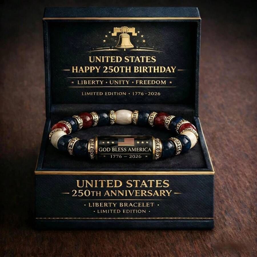 American Flag Bracelet Commemorative Gift, Positioning Chalcedony Tube Drill Ring Bracelet, American 250th Anniversary Commemorative Bracelet - Vòng tay kỷ niệm Mỹ - Xem 1
