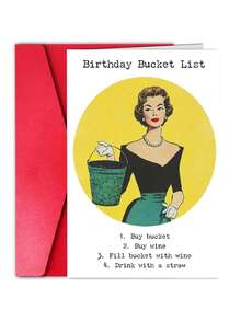 1Pc Funny Birthday Cards, Bucket List Glamorous Women Hilarious Design, Blank Inside - View 8