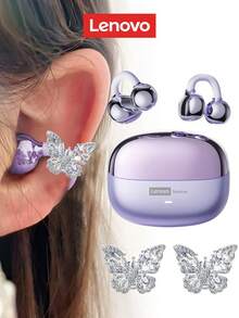 Lenovo LE302 Bluetooth Earphones With Butterfly Decor, Clip-On Surround Sound, High-Quality Audio, Low Latency, ENC Noise Cancellation, Comfortable Wear, No Ear Piercing Required, Fashionable Earphone Accessory, Gift For Women - View 4