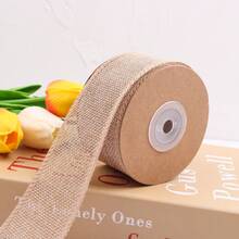 1 Roll Natural Beige Linen-Look Polyester Ribbon | Rustic Faux Linen Ribbon Roll, Wide Decorative Ribbon For Gifts, Crafts, Floral Arrangements, Weddings, Christmas, Holiday Decor - 6cm*10m - View 6