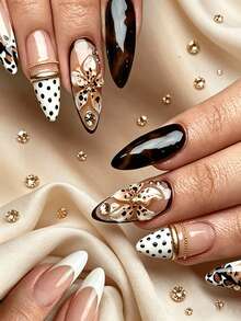 30pcs Spice Girl Nail Sticker Oval,Sweet And Cool,3D Hand Painted Flower Nail ,Leopard Print,Cat's Eye,Pearl,1pc Jelly Gel And 1pc Nail File,For Women/Girls In Daily Life,Parties,Beauty,Nail Art,Birthday,Gift,Holidays,Graduation, Travel - Multicolor - View 1